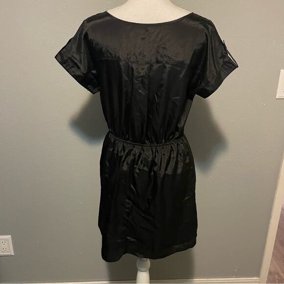 Rhapsody Black Shiny Shirt Dress Size Large - Picture 7 of 12